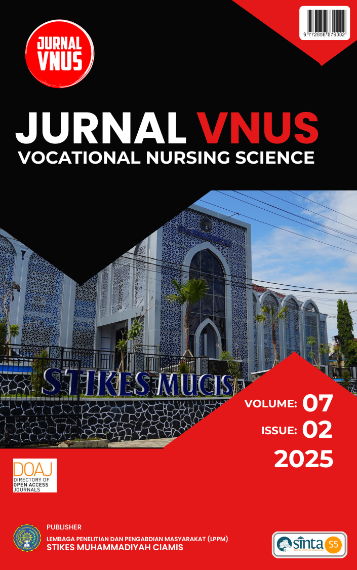 					View Vol. 7 No. 2 (2025): JURNAL VNUS (Vocational Nursing Science)
				