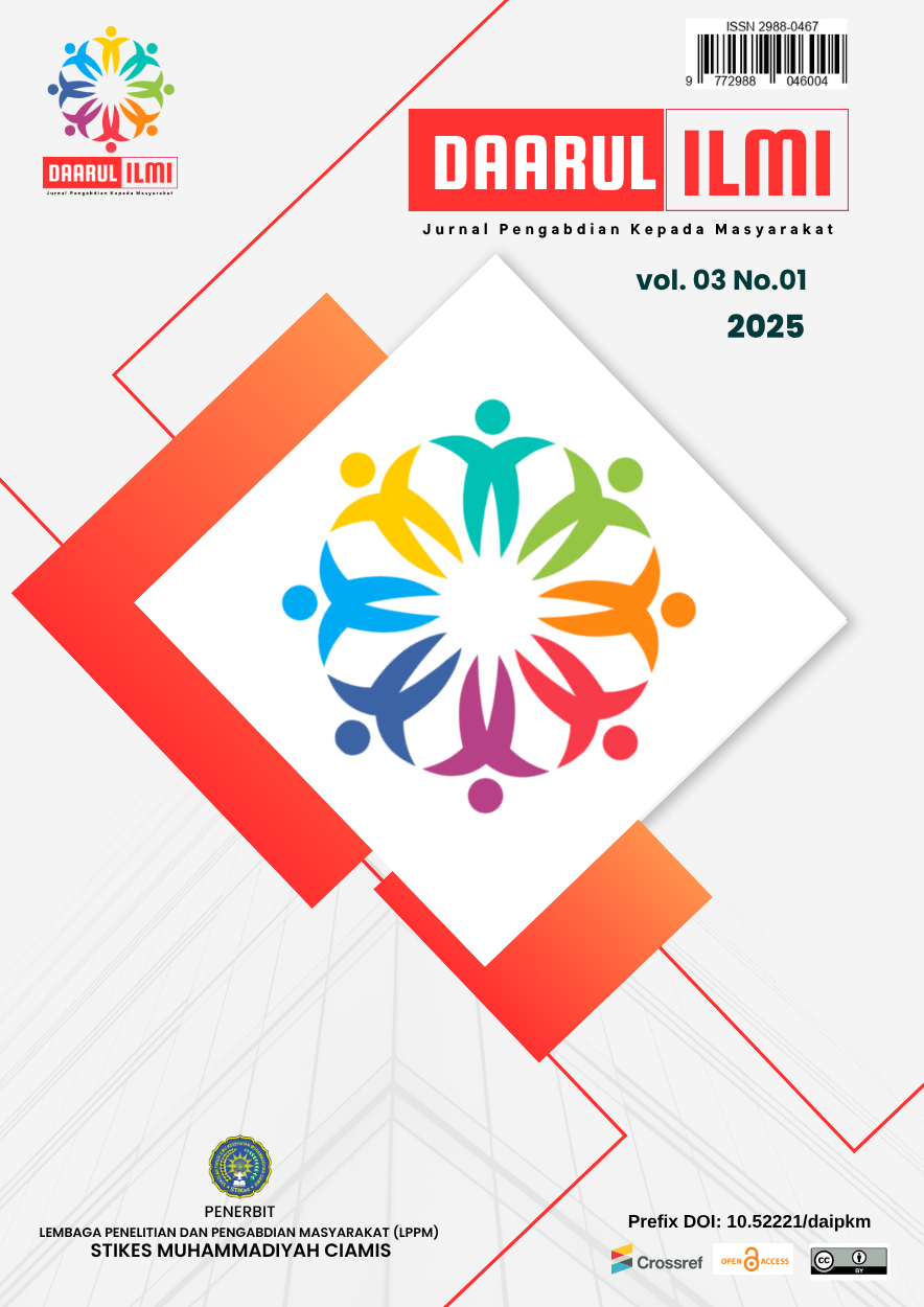 					View Vol. 3 No. 1 (2025): Daarul Ilmi: Jurnal Pengabdian Kepada Masyarakat (Januari-Juni 2025)
				